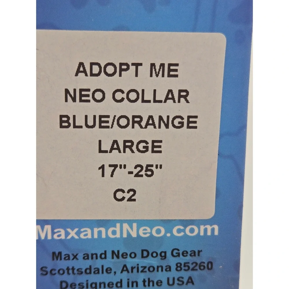 Max and Neo Adopt Me Neo Collar Blue Orange Large 17-25 Inch Dog Rescue Gear C2